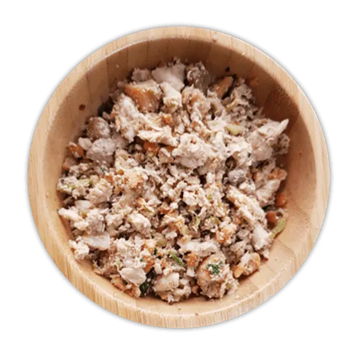 a bowl of healthy dog food with chicken cooked in-house by Petchef